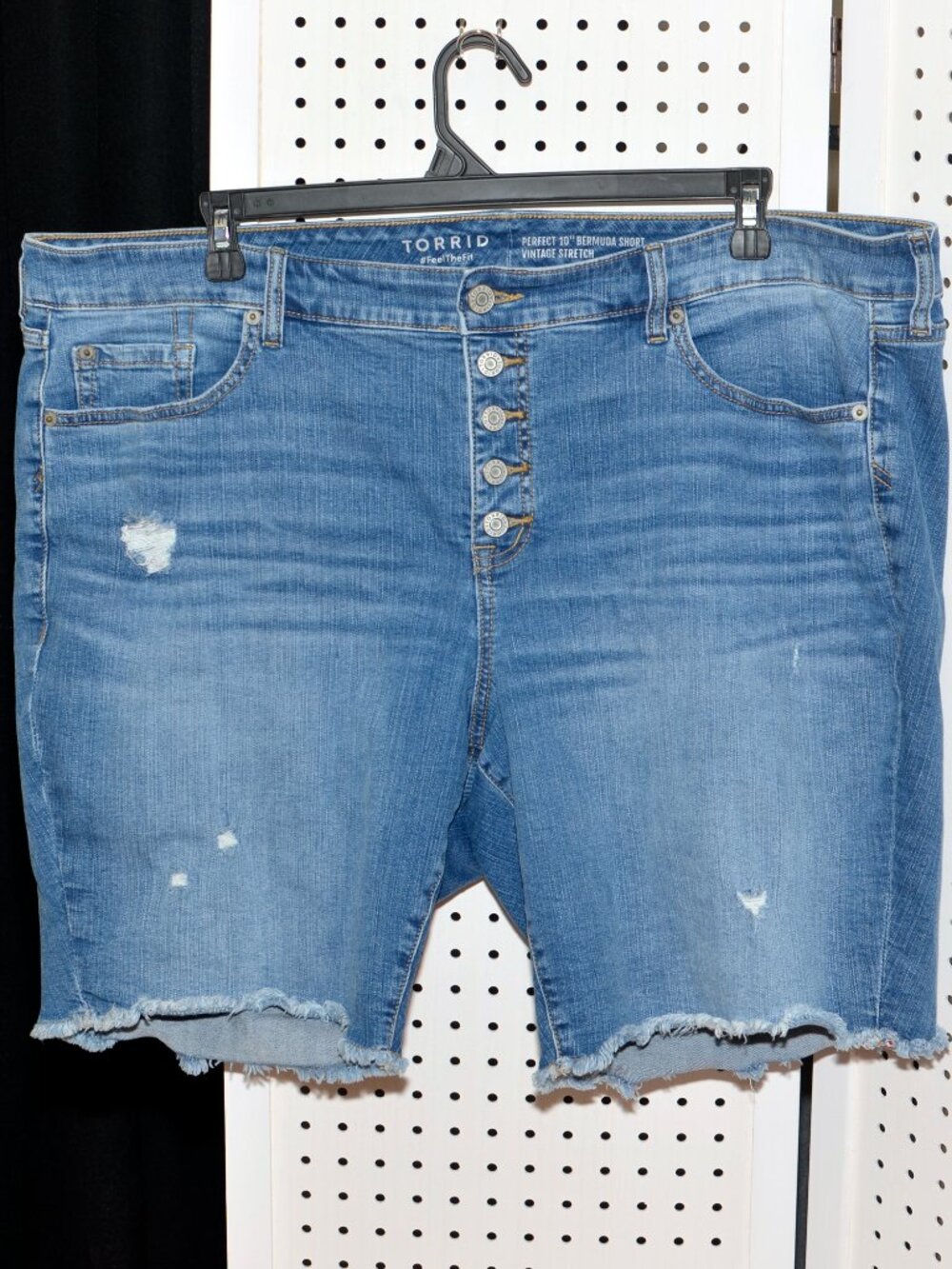 Plus Size 22 Torrid Perfect 10" Bermuda Denim Shorts Button Fly Distressed Jorts